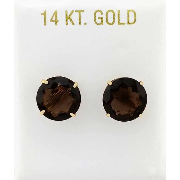 Genuine 8.40 Cts Smoky Topaz Earrings 14k Yellow Gold